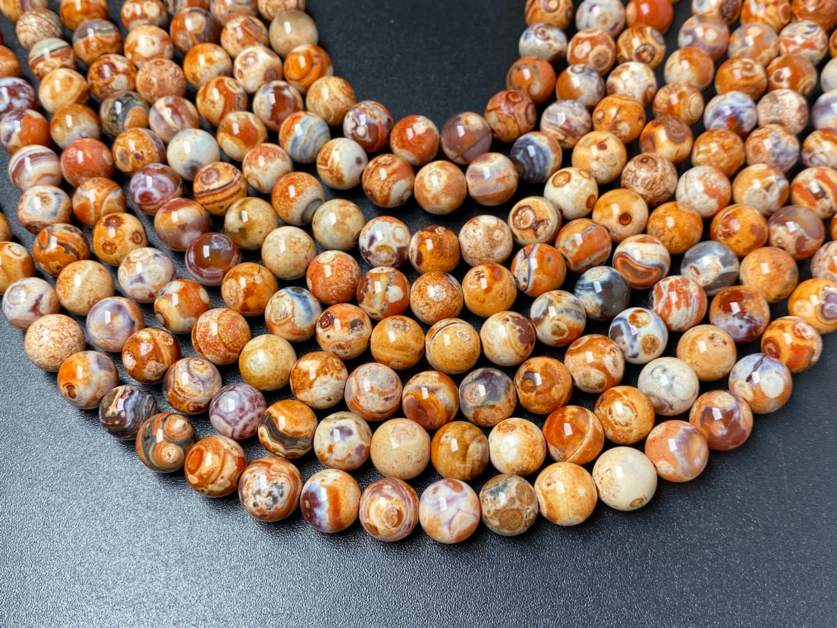 14.5" 10mm red orange Dream Fire agate multi color round polish beads
