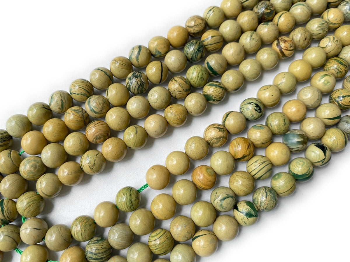 15.5“ 8mm Natural genuine yellow Green Muscovite Round Beads