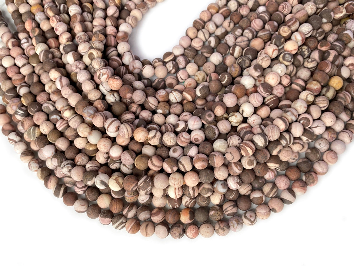 14.5" 8mm Natural matte/frosted brown Australia Zebra jasper round beads