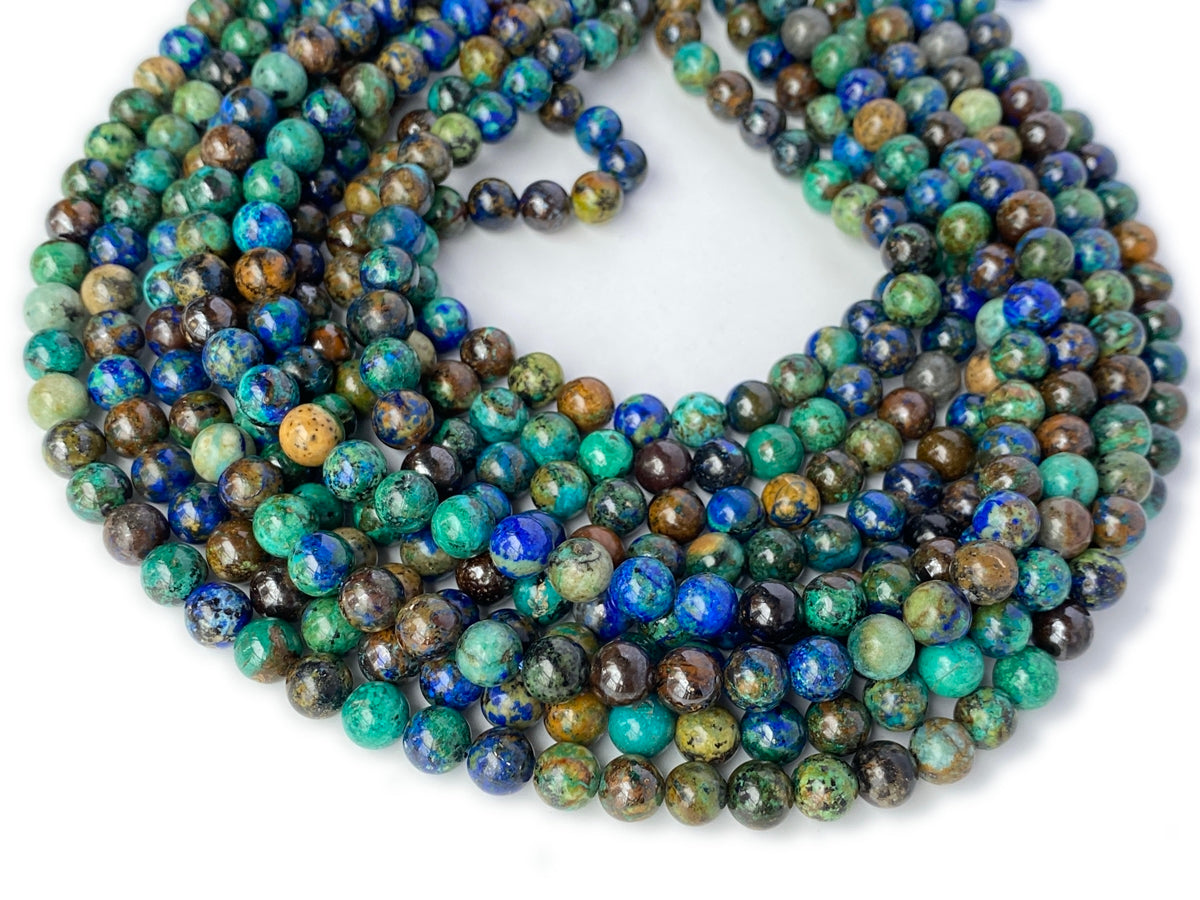 15" Genuine Azurite 8mm round beads, natural Green blue color beads