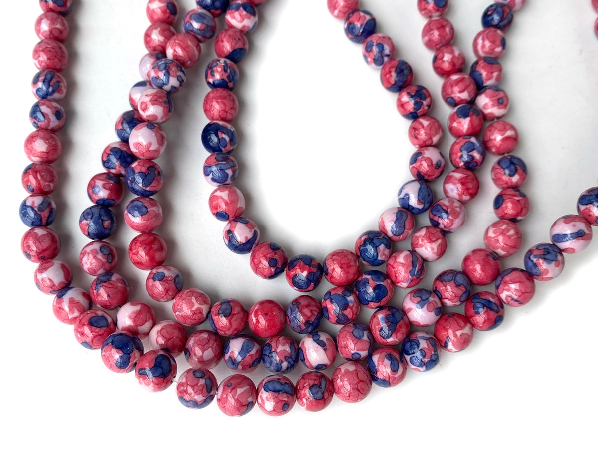 15.5" 8mm/10mm Dyed dark purple red blue rain flower stone round beads