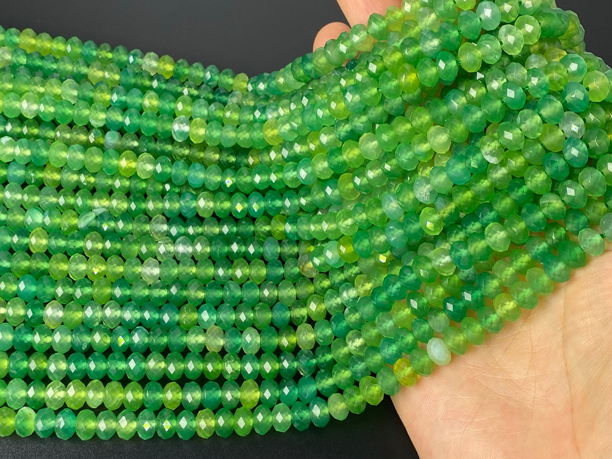 15.5" 5x8mm multi Green color agate rondelle/roundel faceted beads