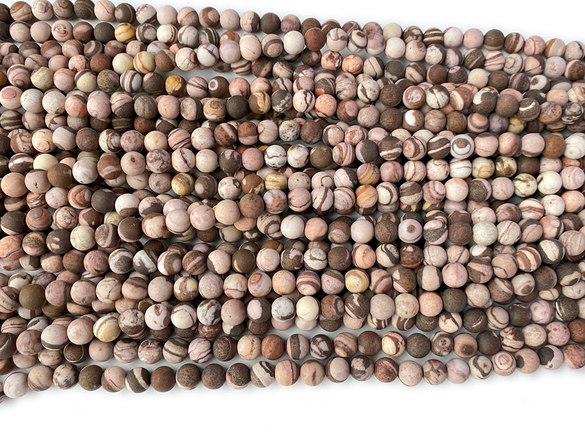 14.5" 8mm Natural matte/frosted brown Australia Zebra jasper round beads