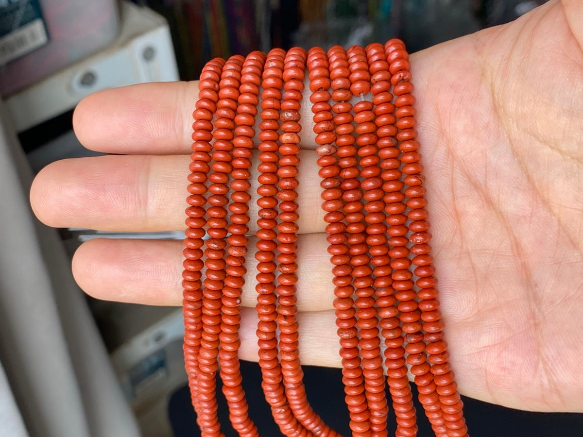 15.5" 2x4mm Natural red jasper rondelle beads, roundel beads