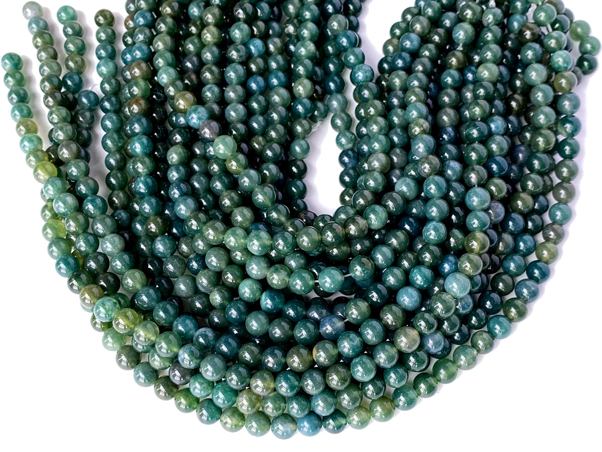 15.5" natural 4mm green moss Agate Round beads