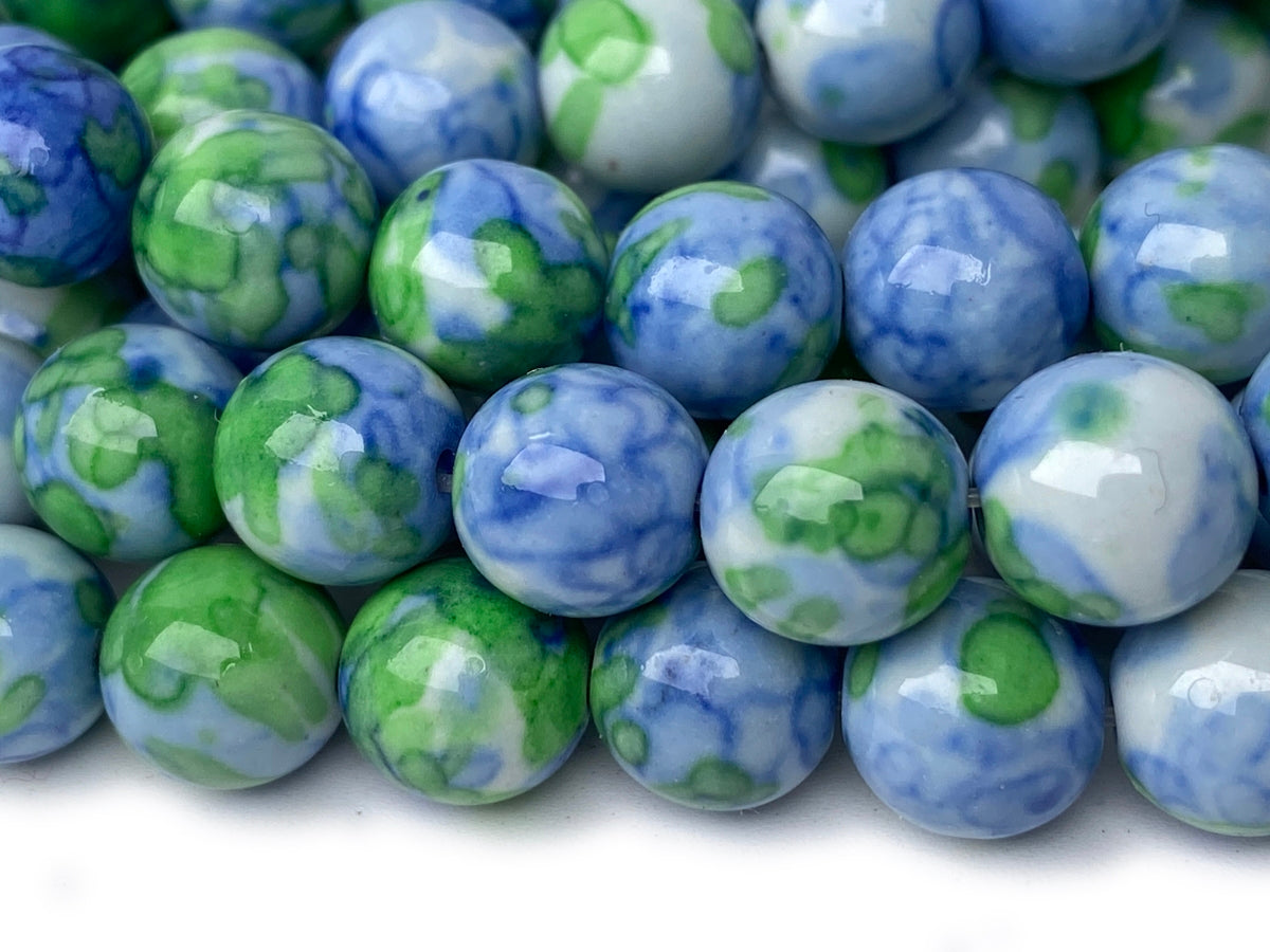 15.5" 6mm/8mm/10mm/12mm/14mm Dyed green blue rain flower stone round beads