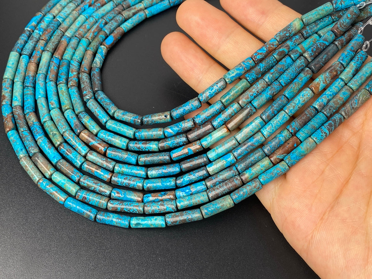 15.5" 4x13mm Turquoise blue Calsilica jasper cylinder tube beads