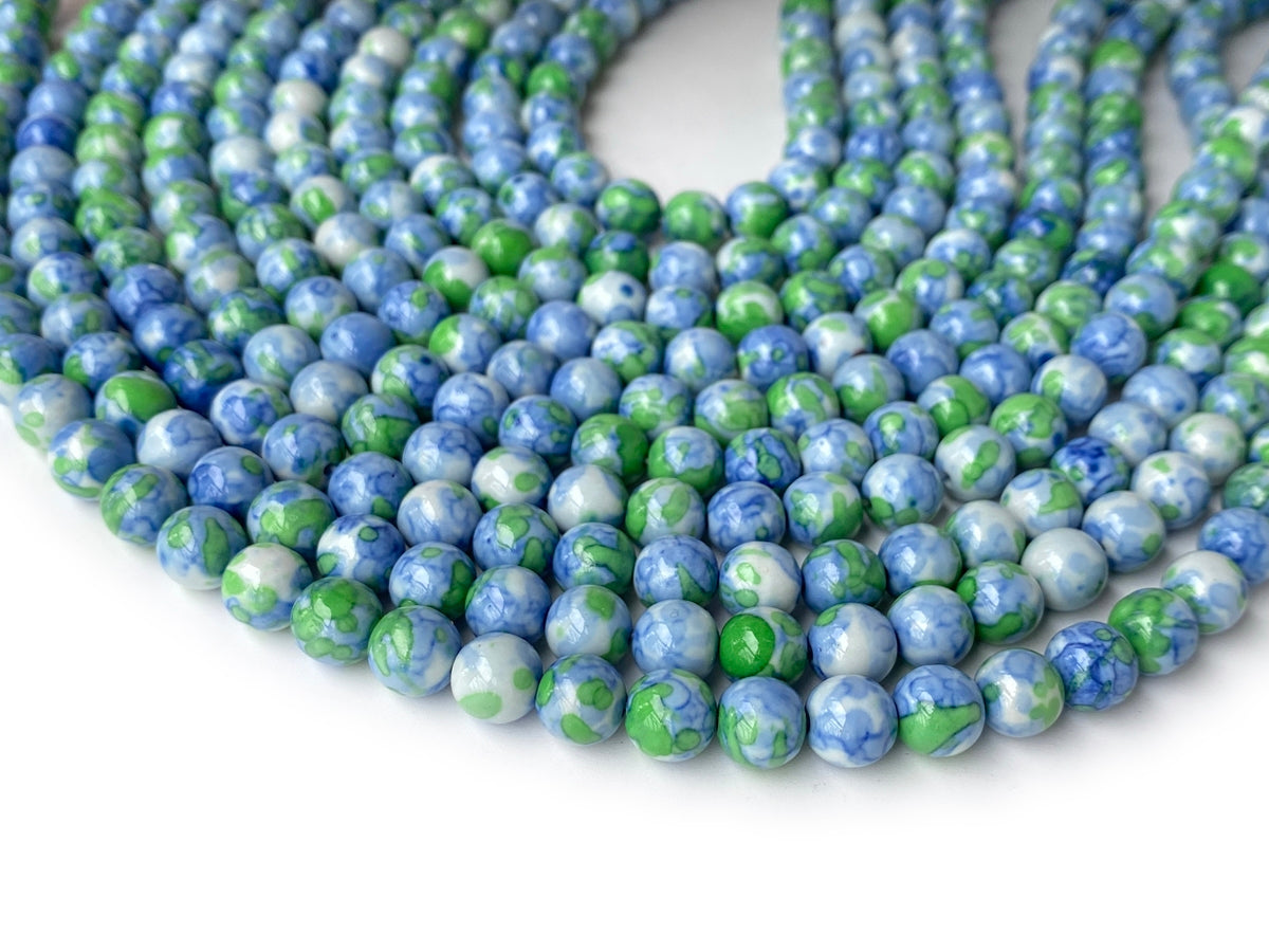 15.5" 6mm/8mm/10mm/12mm/14mm Dyed green blue rain flower stone round beads