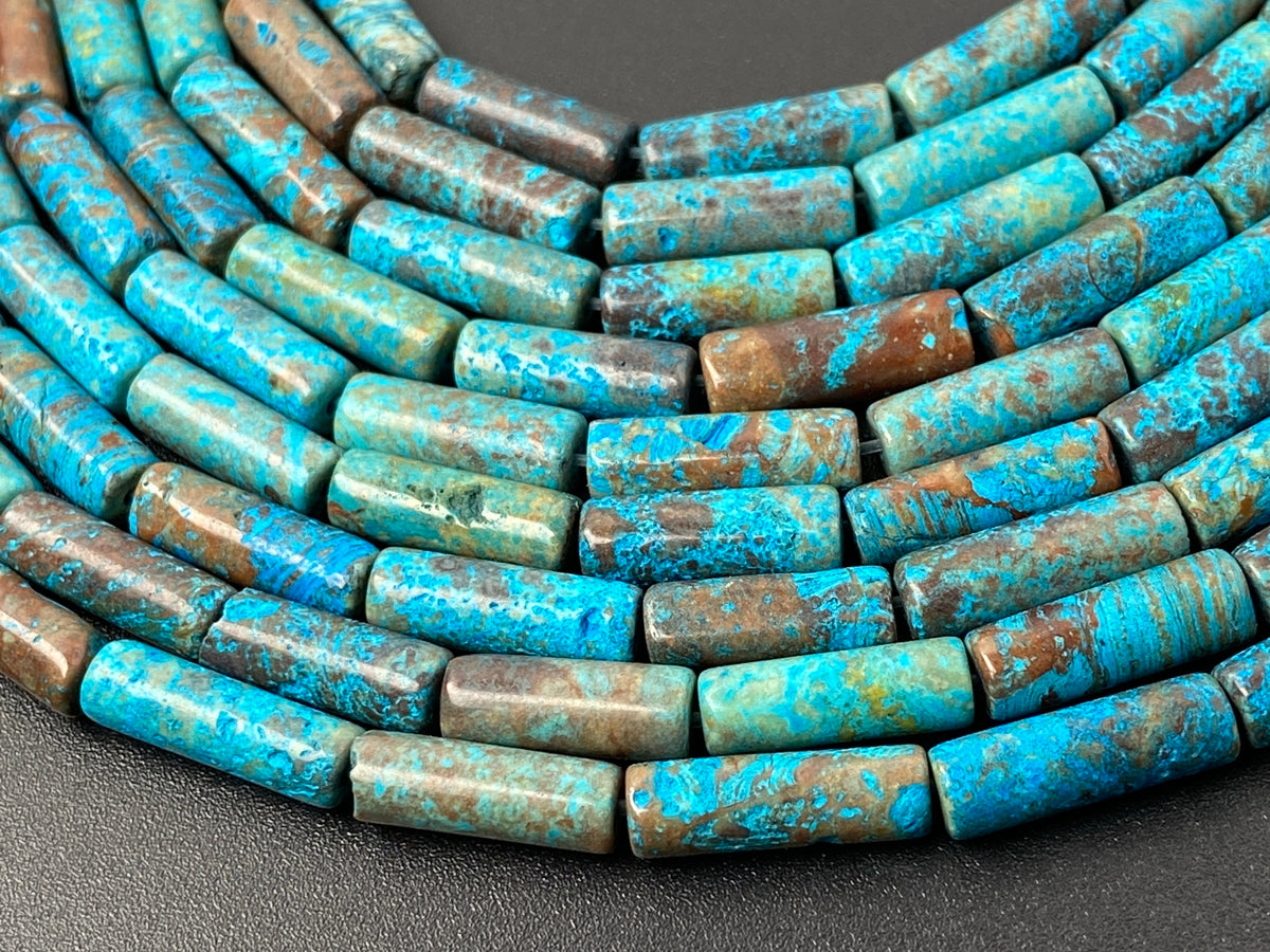 15.5" 4x13mm Turquoise blue Calsilica jasper cylinder tube beads