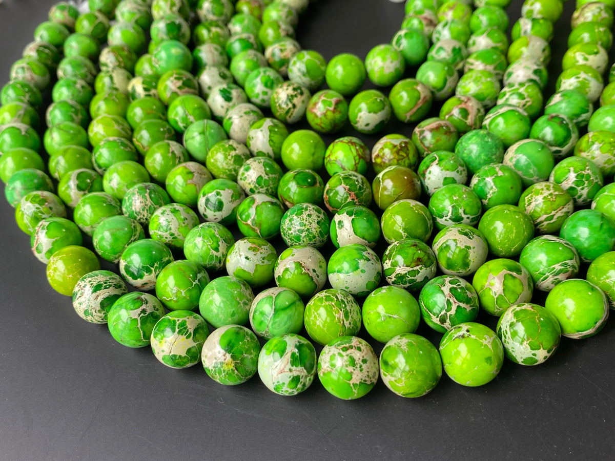 15.5" 10mm/12mm yellow green Sea Sediment round beads,emperor jasper, Aqua Terra Jasper