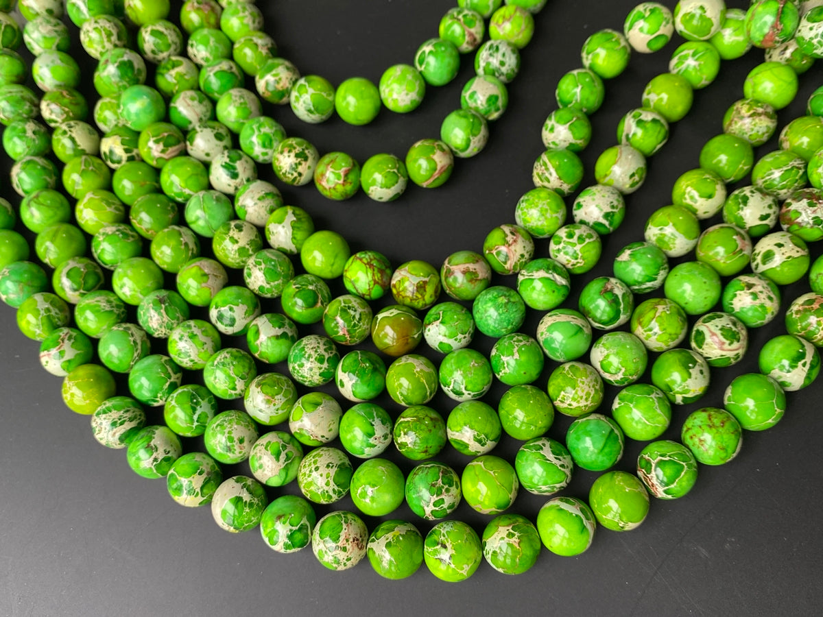 15.5" 10mm/12mm yellow green Sea Sediment round beads,emperor jasper, Aqua Terra Jasper