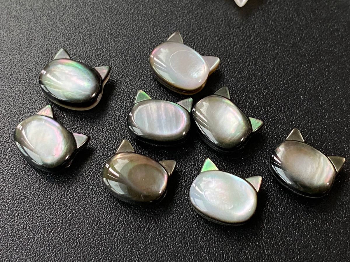 5PCS 9x10mm Natural black MOP little cat beads, mother of pearl cat