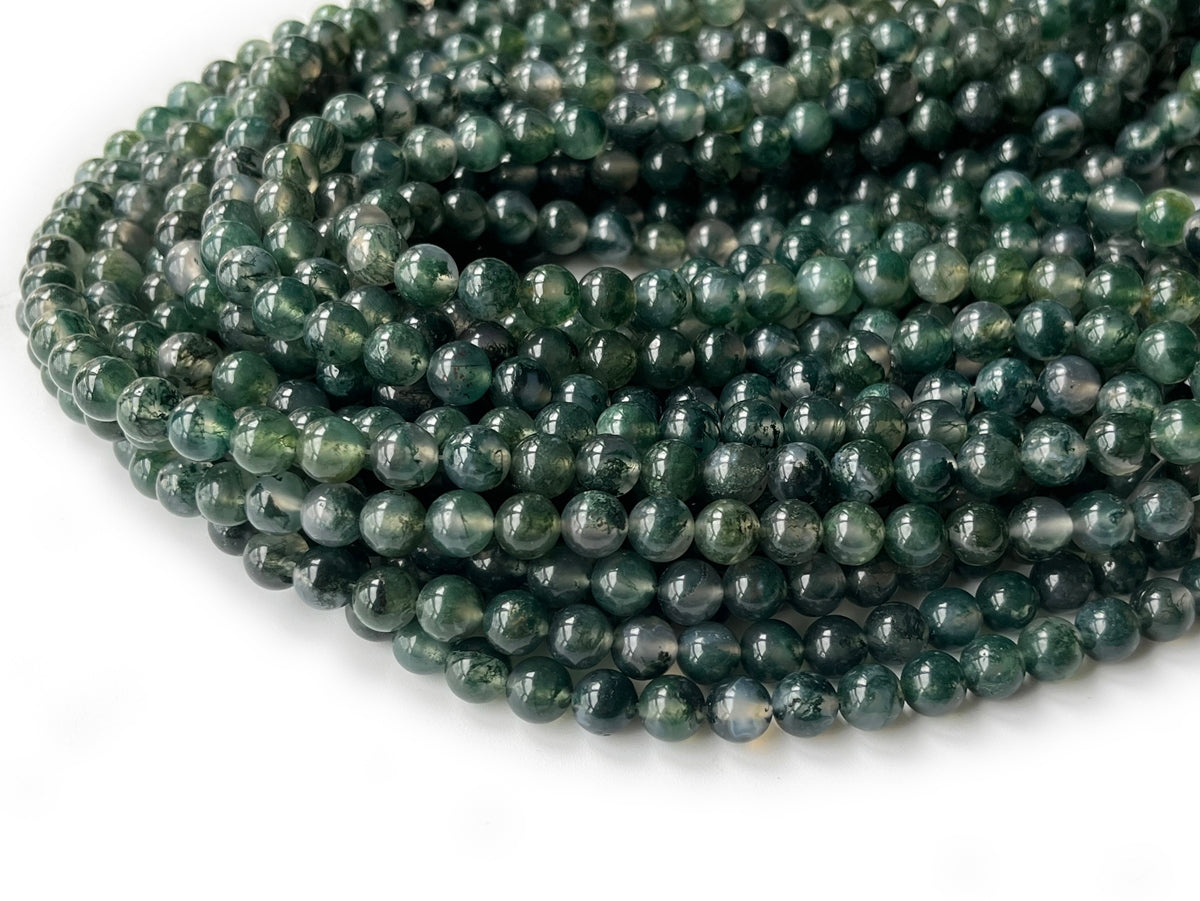 15" AA 8mm natural green moss Agate Round beads