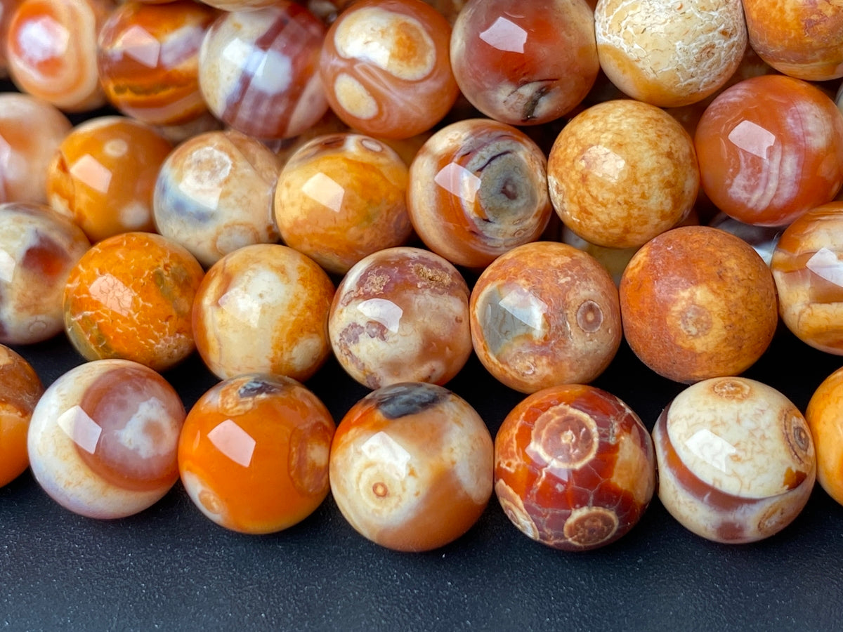 15" 8mm Dream Fire agate brown yellow grey multi color round beads