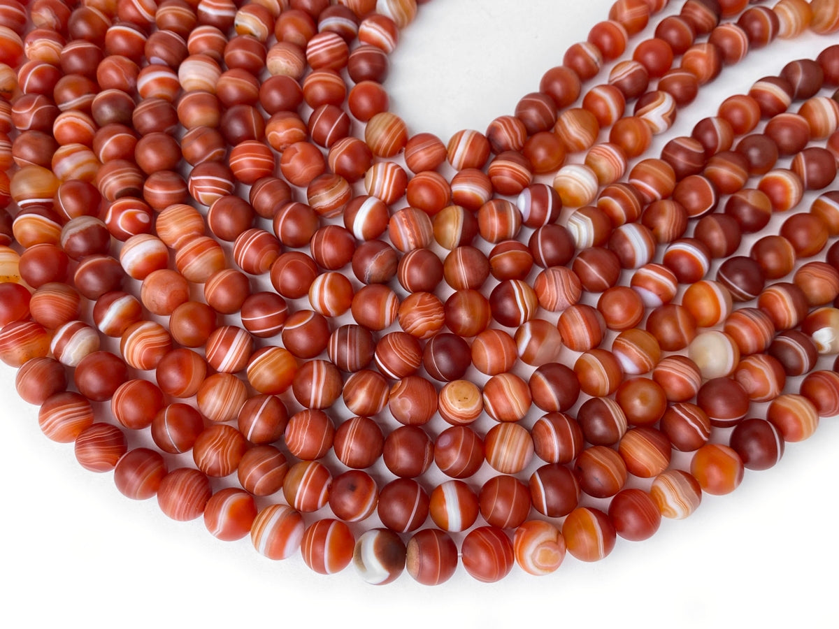 15" 10mm matte red stripe Agate Round semi precious stone beads