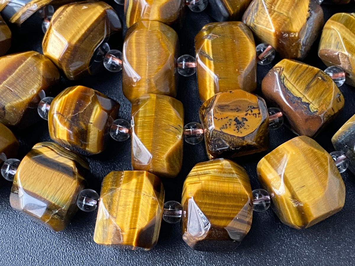 15" Natural yellow tiger eye 14~16mm faceted nugget beads