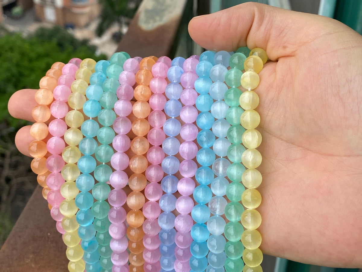 15" 8mm Multi blue green yellow pink color calcite stone round beads