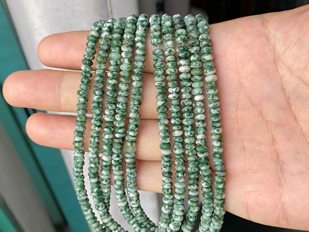15.5" 2x4mm Natural green spot stone rondelle beads, roundel beads