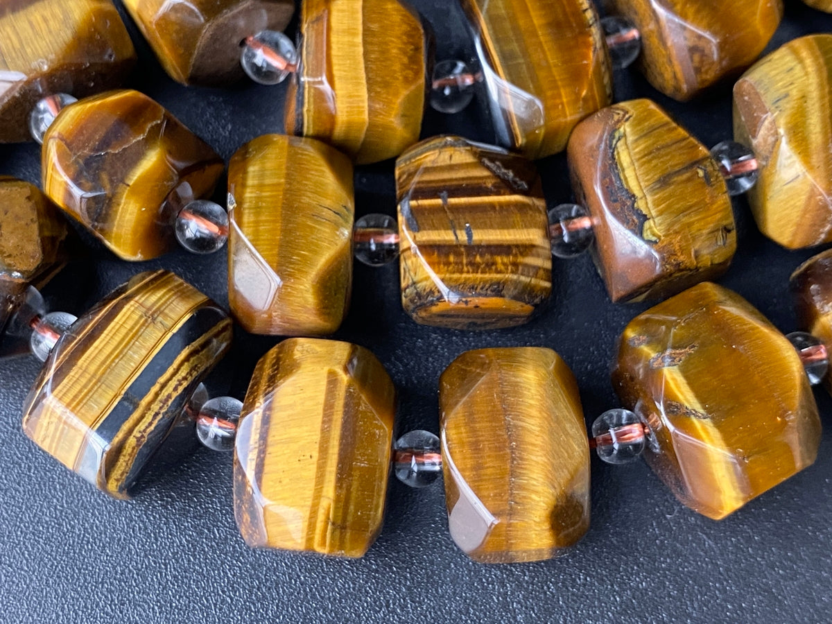 15" Natural yellow tiger eye 14~16mm faceted nugget beads