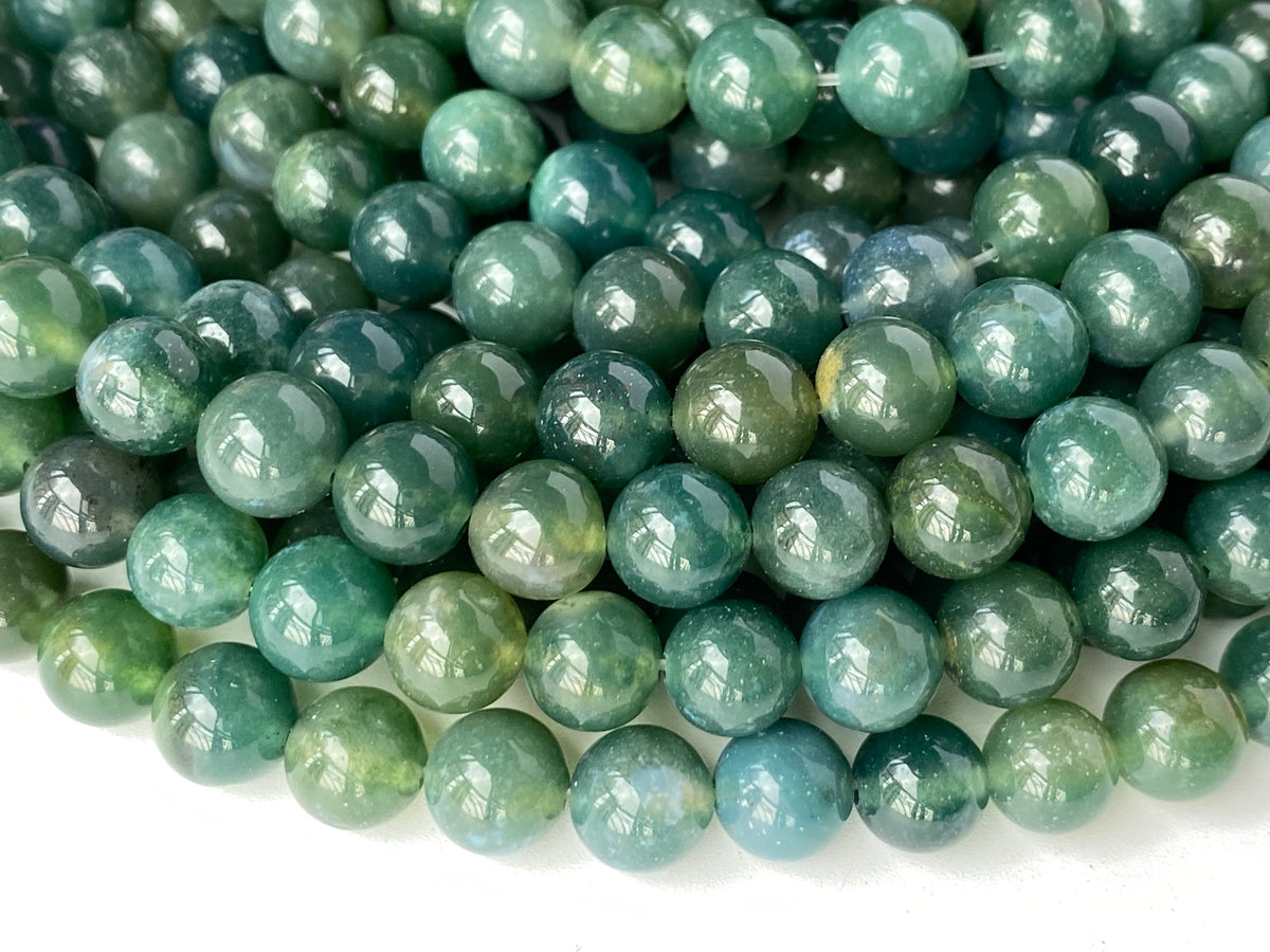 15.5" natural 6mm/8mm/10mm green moss Agate Round beads
