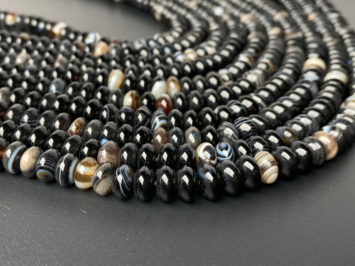 15.5" 8x4mm Black stripe agate rondelle beads, disc beads, roundel beads 8x4mm