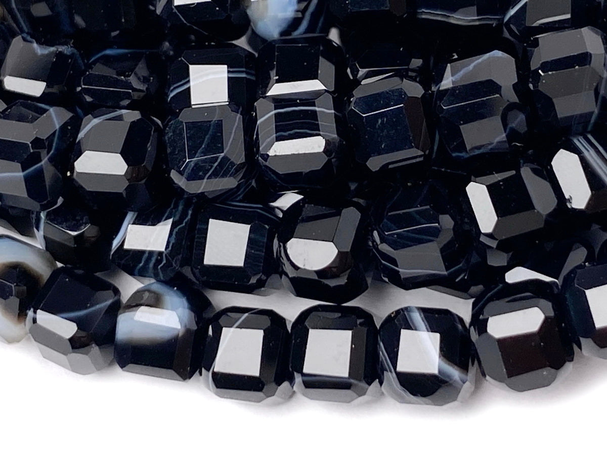 15" 4mm Black stripe agate magic cube faceted beads