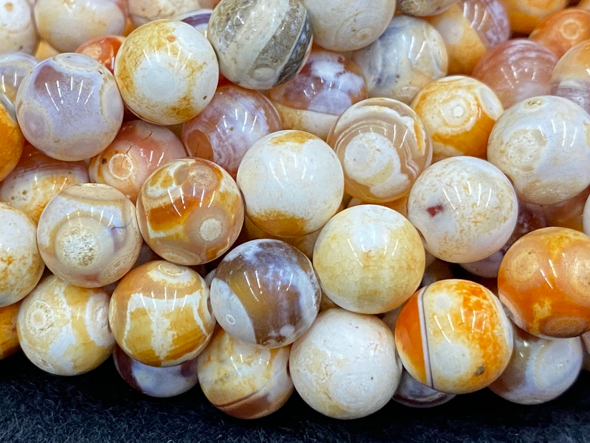 15" 8mm yellow orange beige Dream Fire agate ound beads