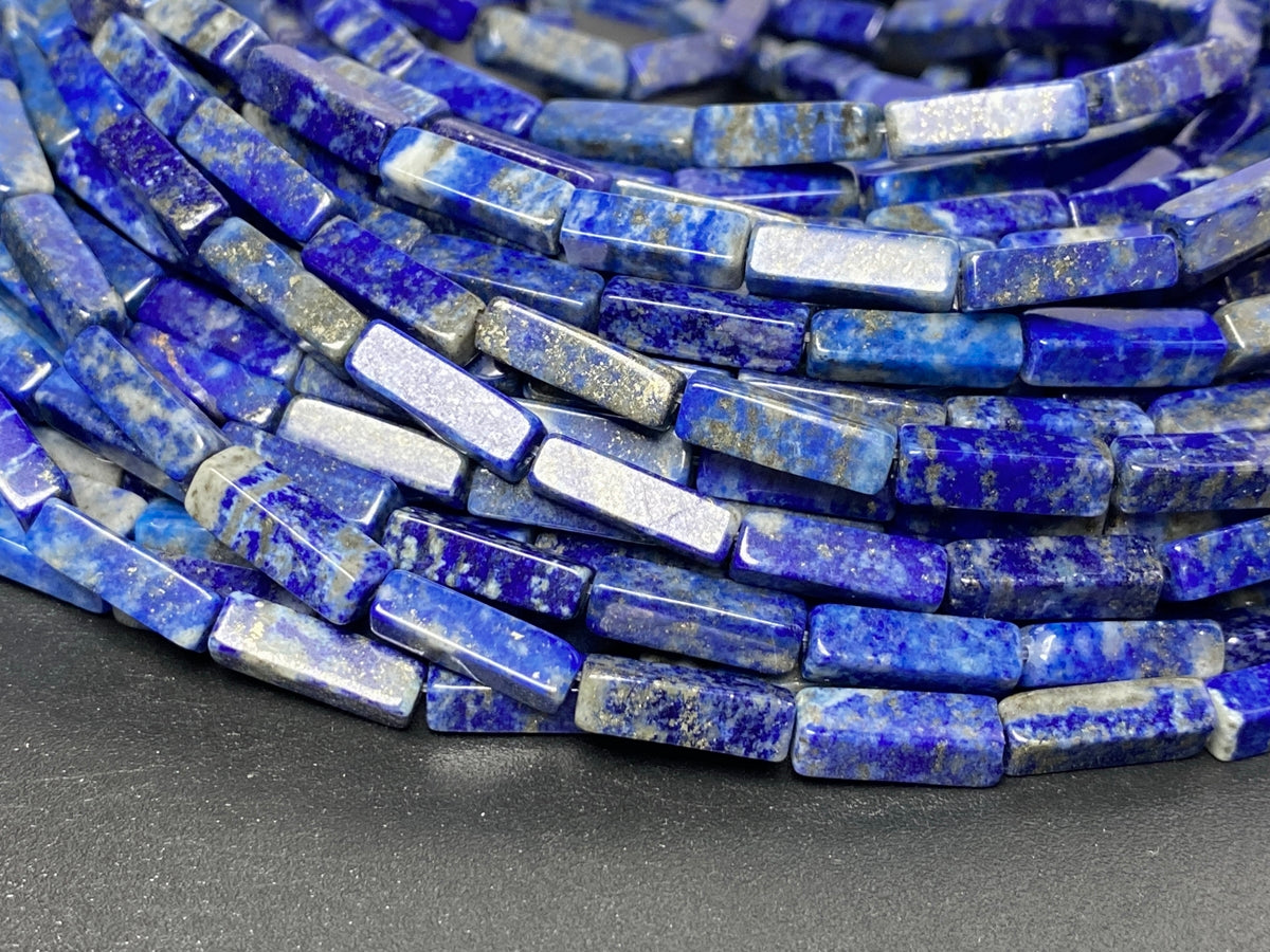 15.5" 4x13mm Natural lapis lazuli stone rectangle tube beads A+