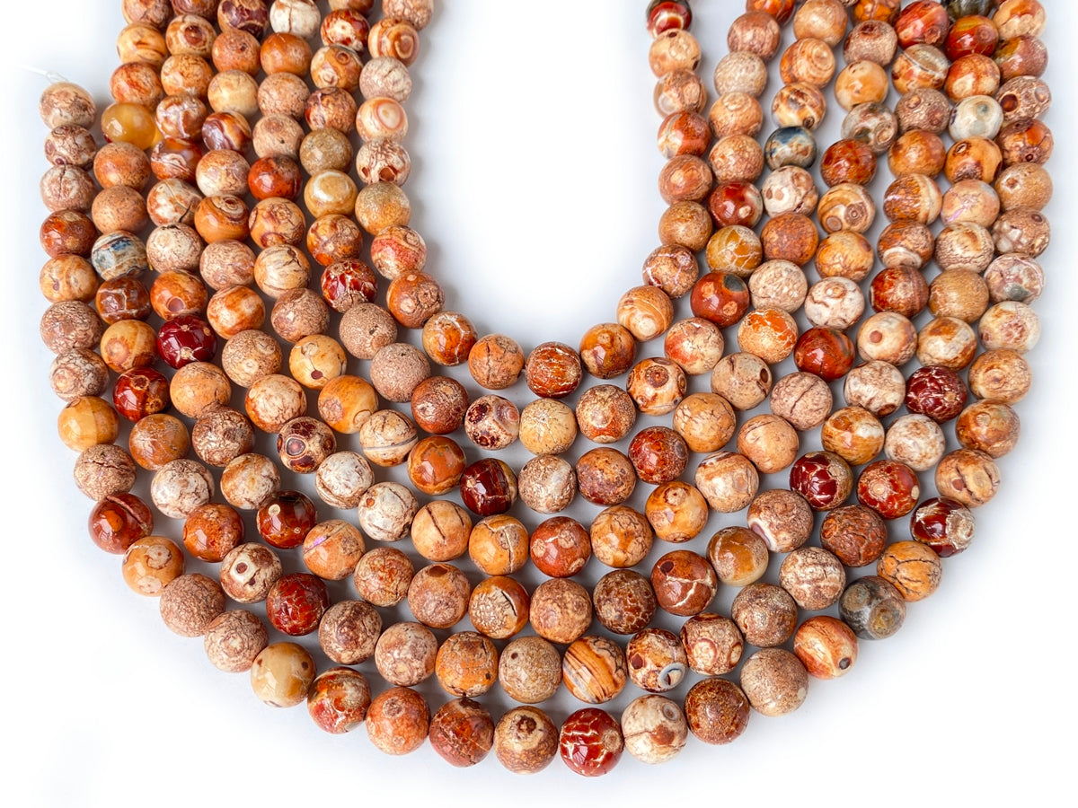 14.5" 10mm red orange Dream Fire agate multi color round beads