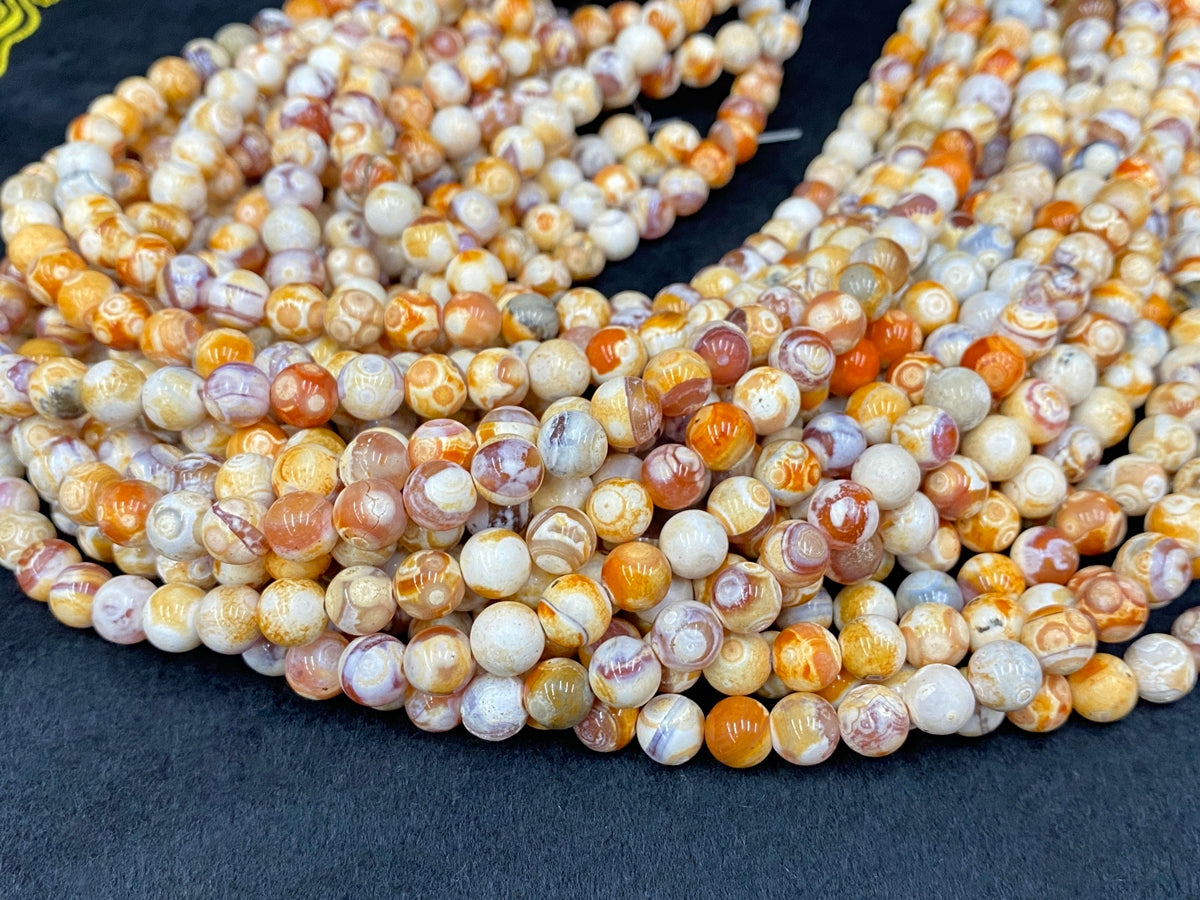15" 8mm yellow orange beige Dream Fire agate ound beads
