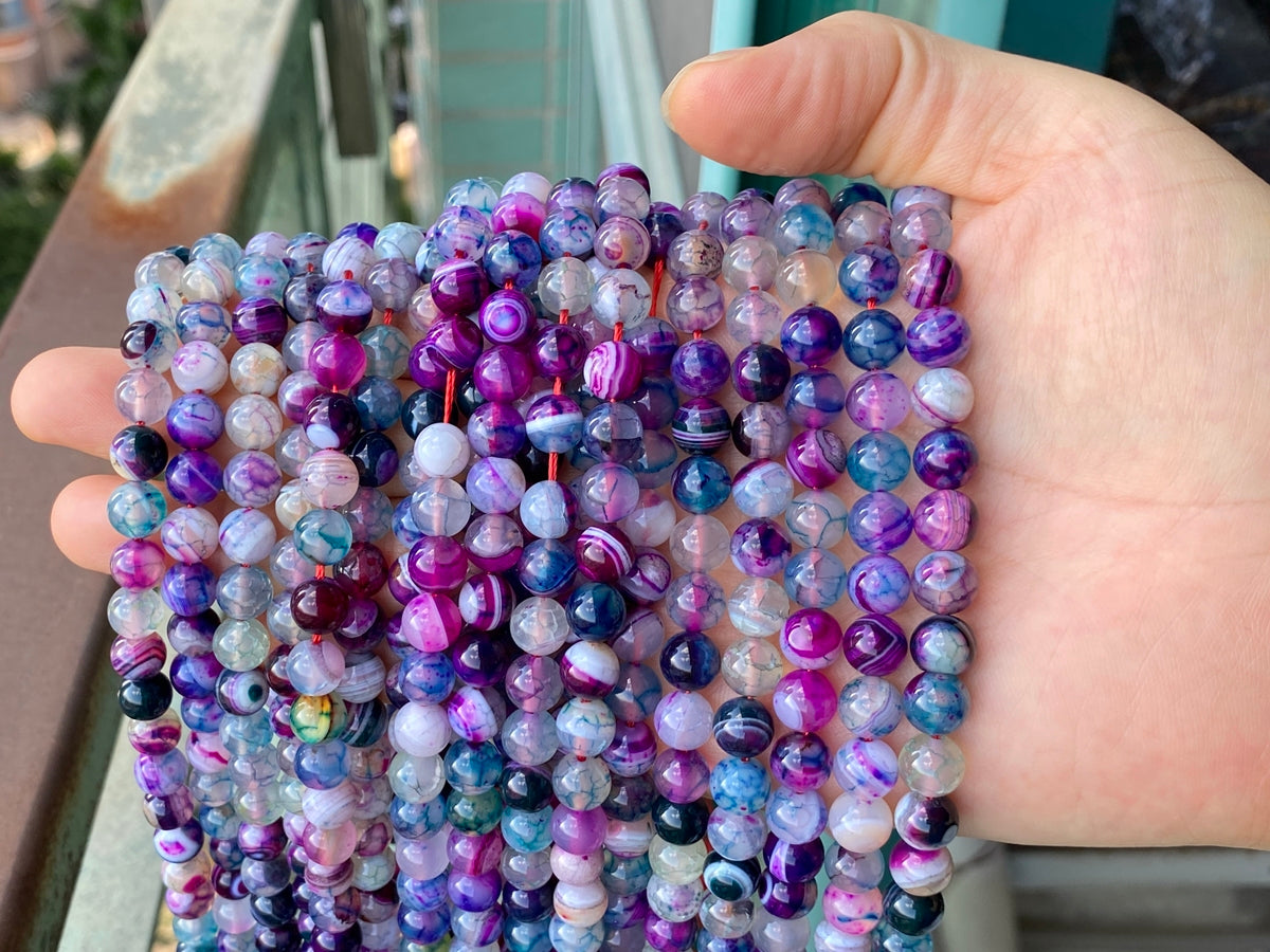 15.5" 8mm Purple green agate round semi-precious stone beads