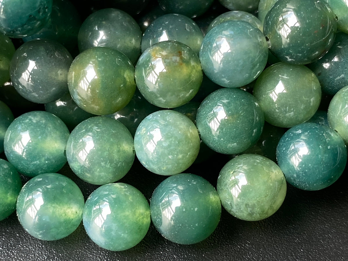 15.5" natural 6mm/8mm/10mm green moss Agate Round beads