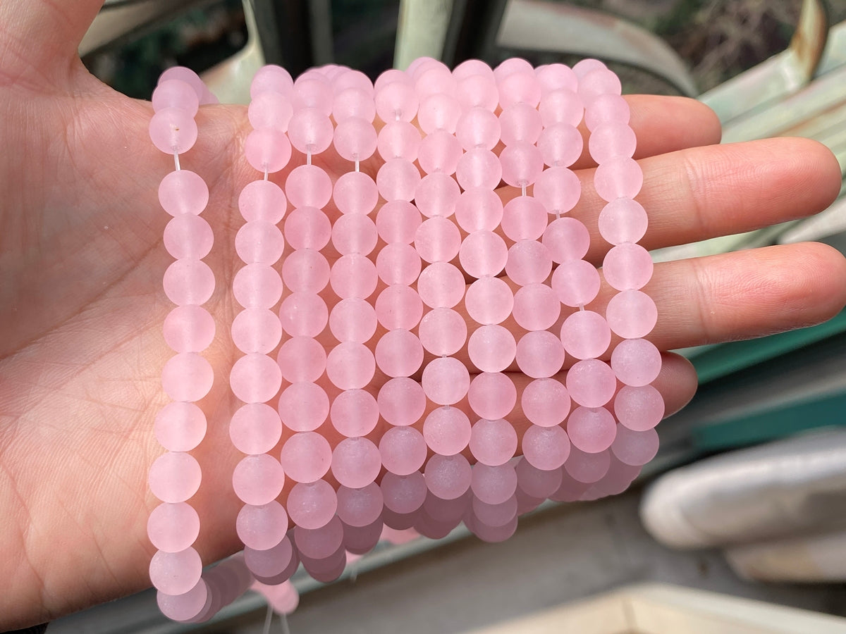 15" 8mm/10mm matte/frosted pink Malaysian jade Round beads