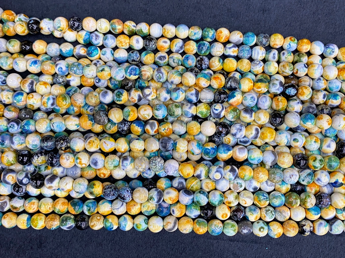 15" 10mm yellow blue Dream Fire agate multi color round beads