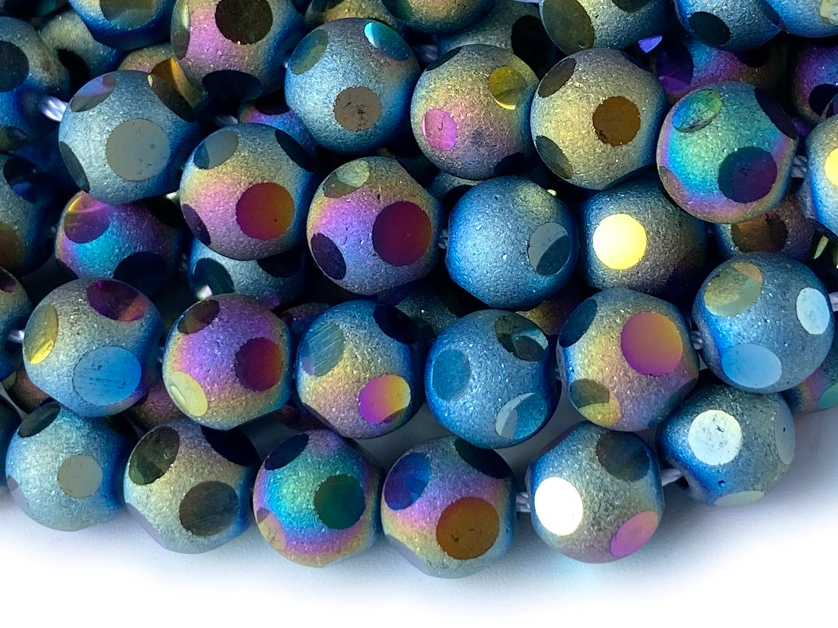 15.5" 8mm/10mm rainbow glass football cutting round faceted beads