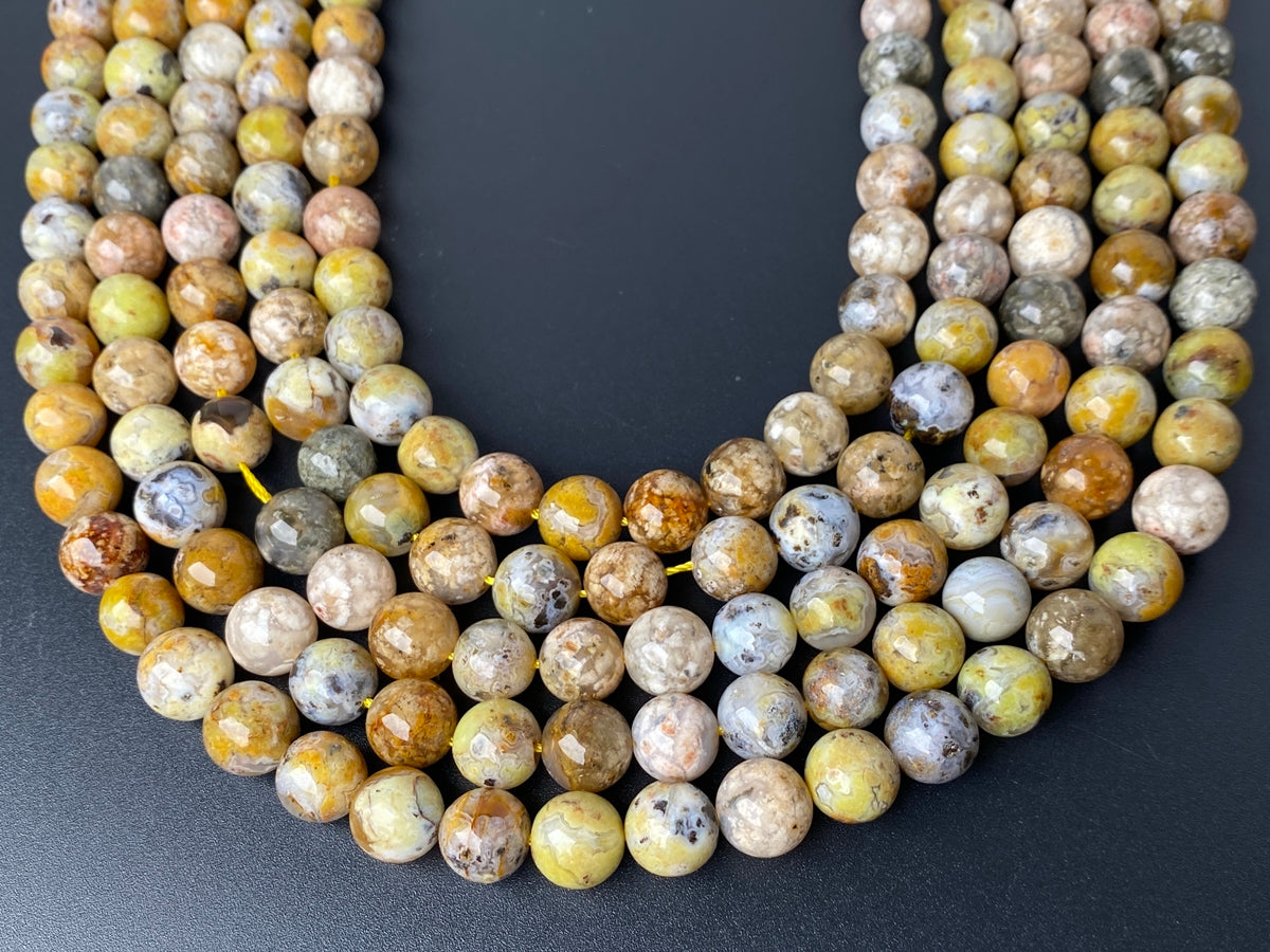 15.5" 10mm natural yellow brown flower Agate Round Gemstone beads