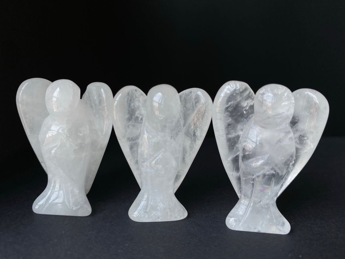 36x28mm Rock quartz Angel, Carved crystal pocket Guardian Angel 1.5"