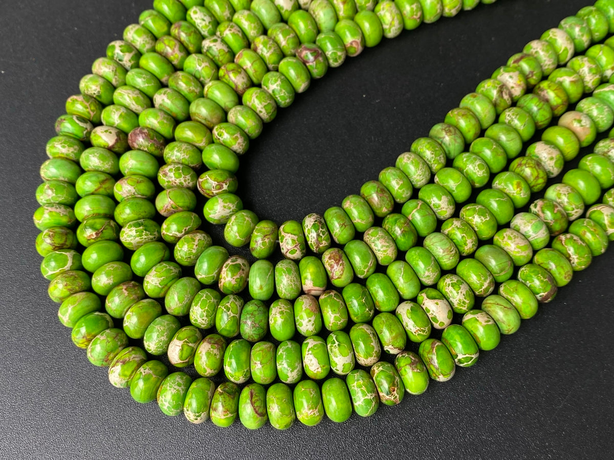 15.5" 6x10mm yellow green Sea Sediment rondelle beads,emperor jasper, Terra Jasper