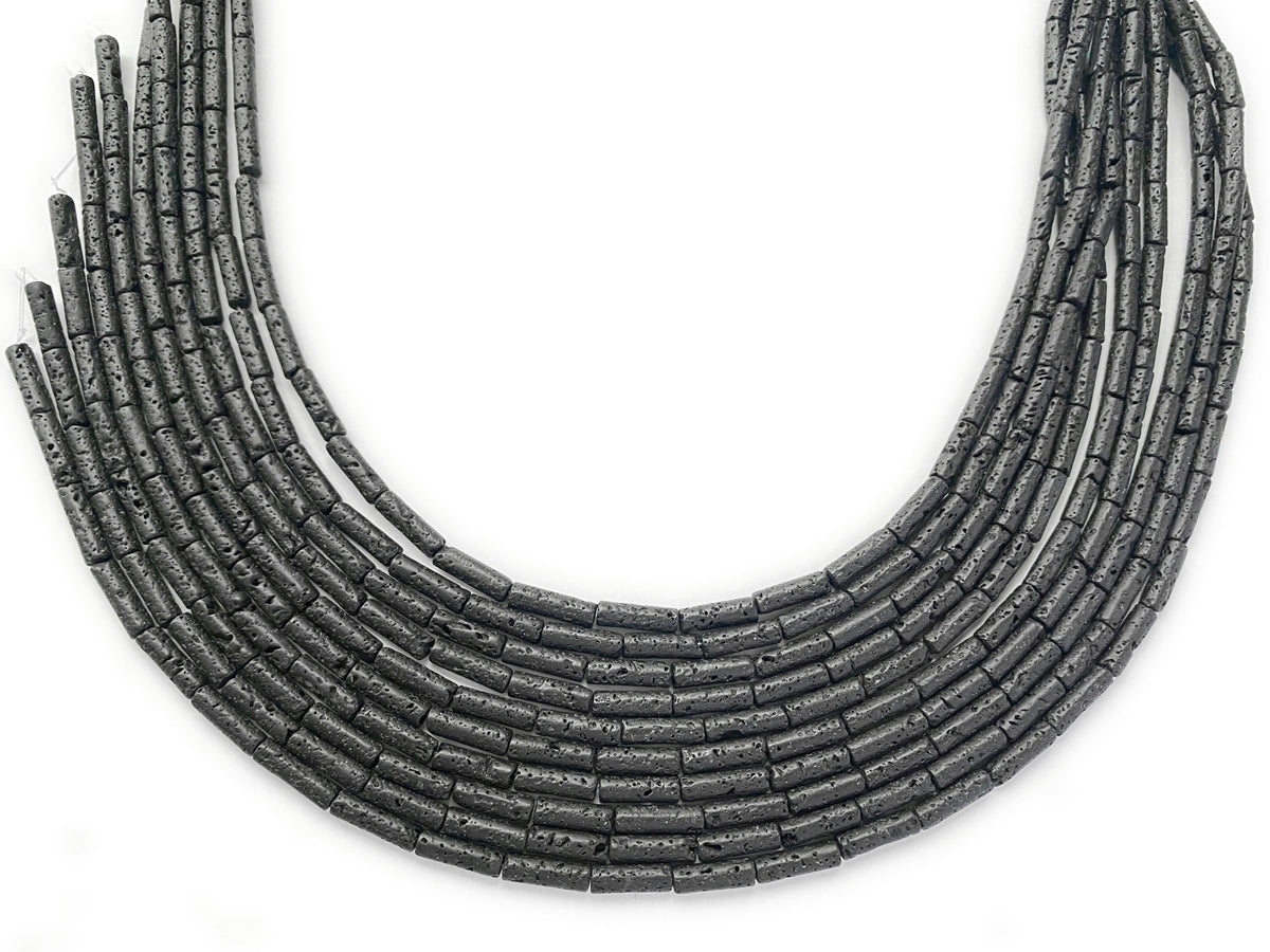 15.5" 4x13mm black Lava stone Tube beads for jewelry making