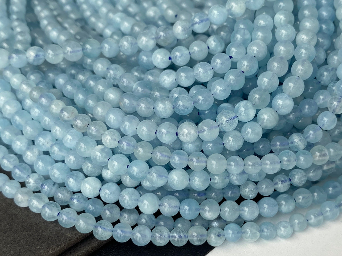 15.5" 4mm A Natural Aquamarine round beads, milky light blue beads