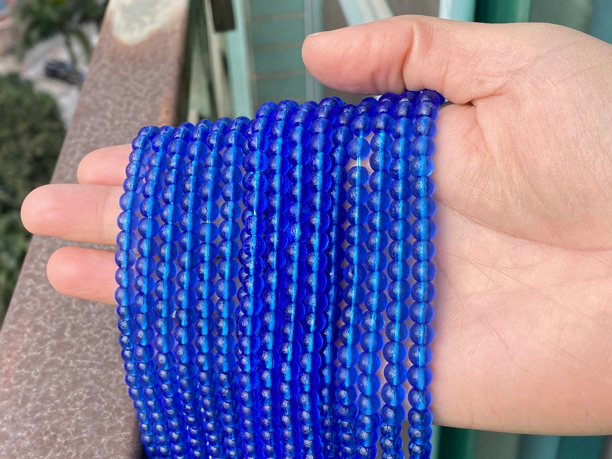 15" 6mm Dark blue matte frosted Mermaid glass round beads