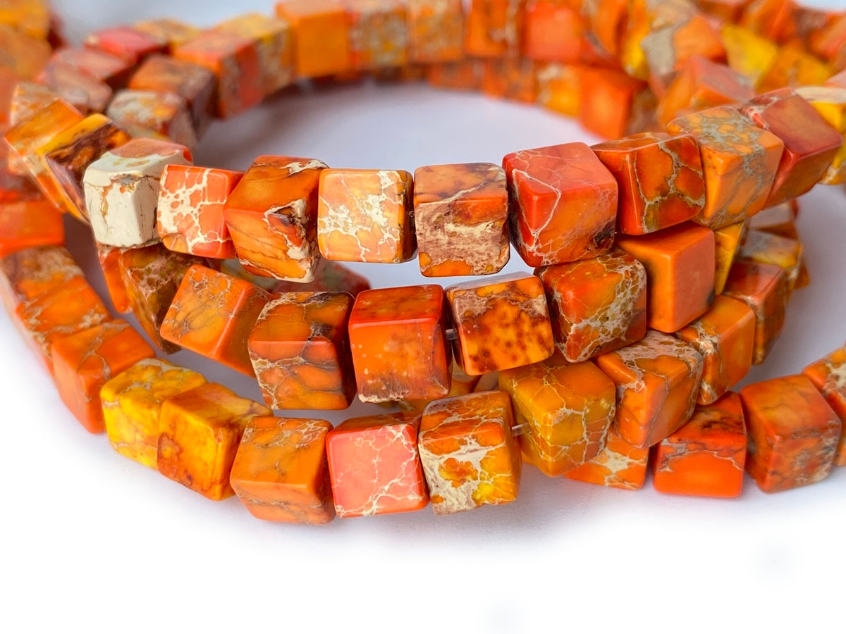 15.5" 6mm  orange Sea Sediment cube beads,emperor jasper cube,orange Aqua Terra Jasper