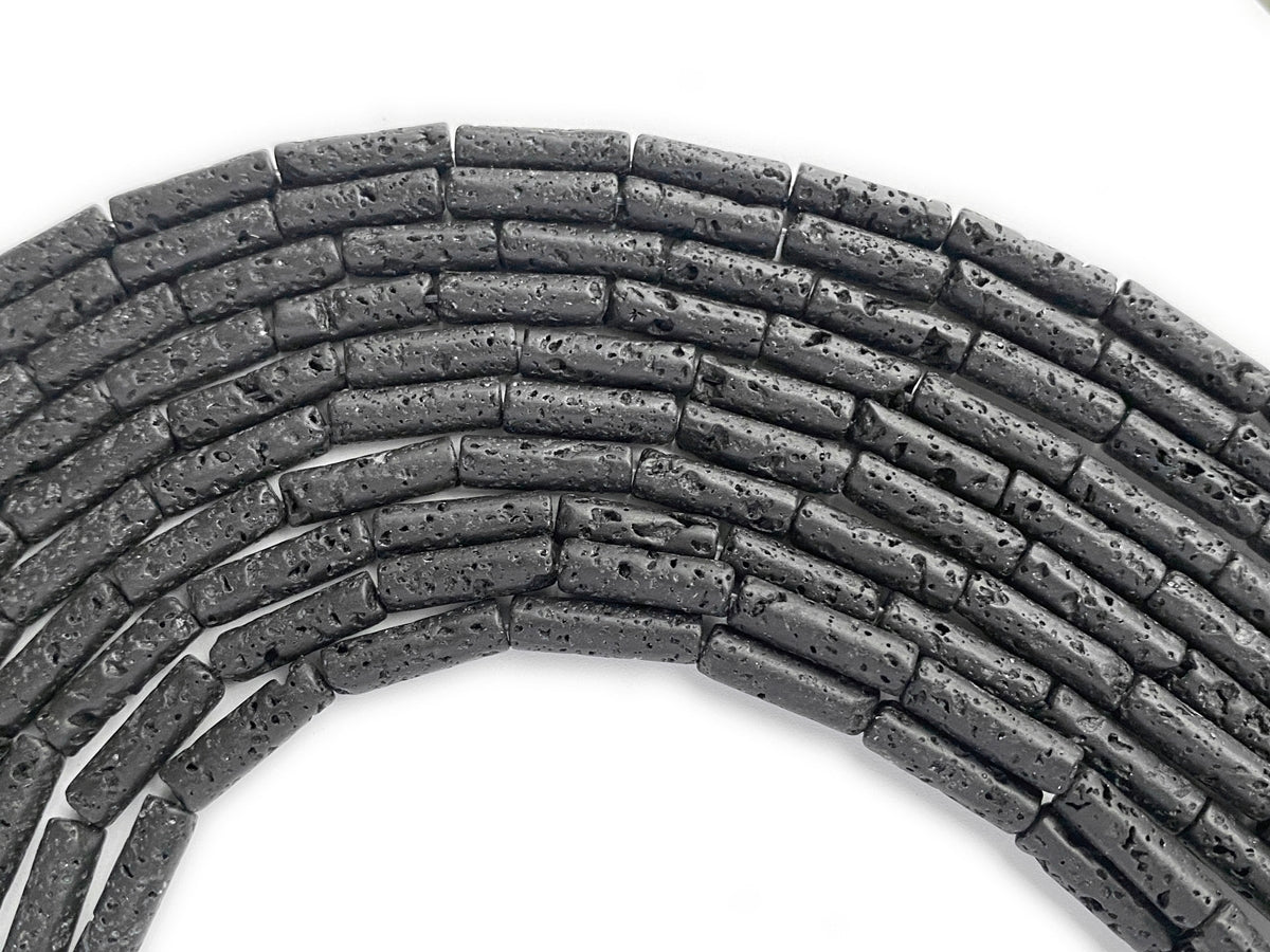 15.5" 4x13mm black Lava stone Tube beads for jewelry making