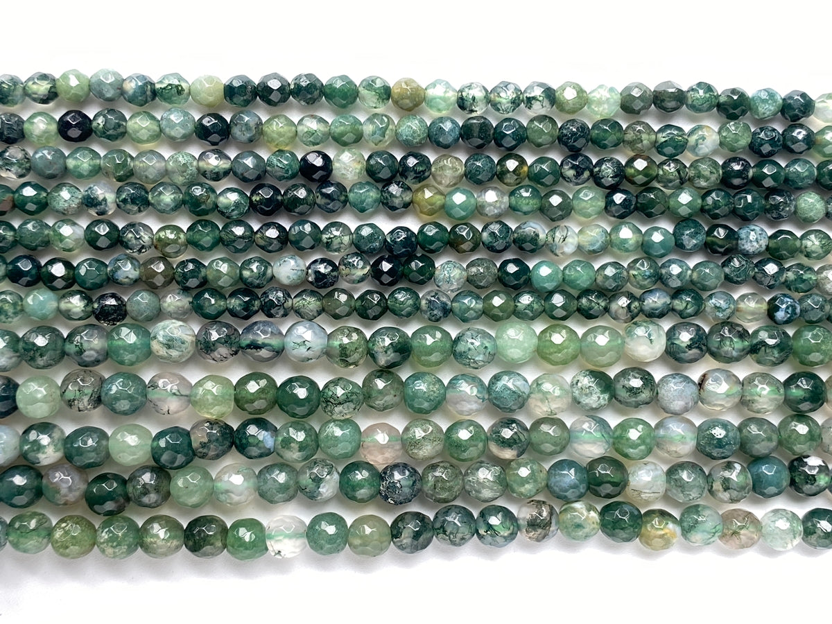 15" 4mm genuine natural green moss Agate Round faceted beads