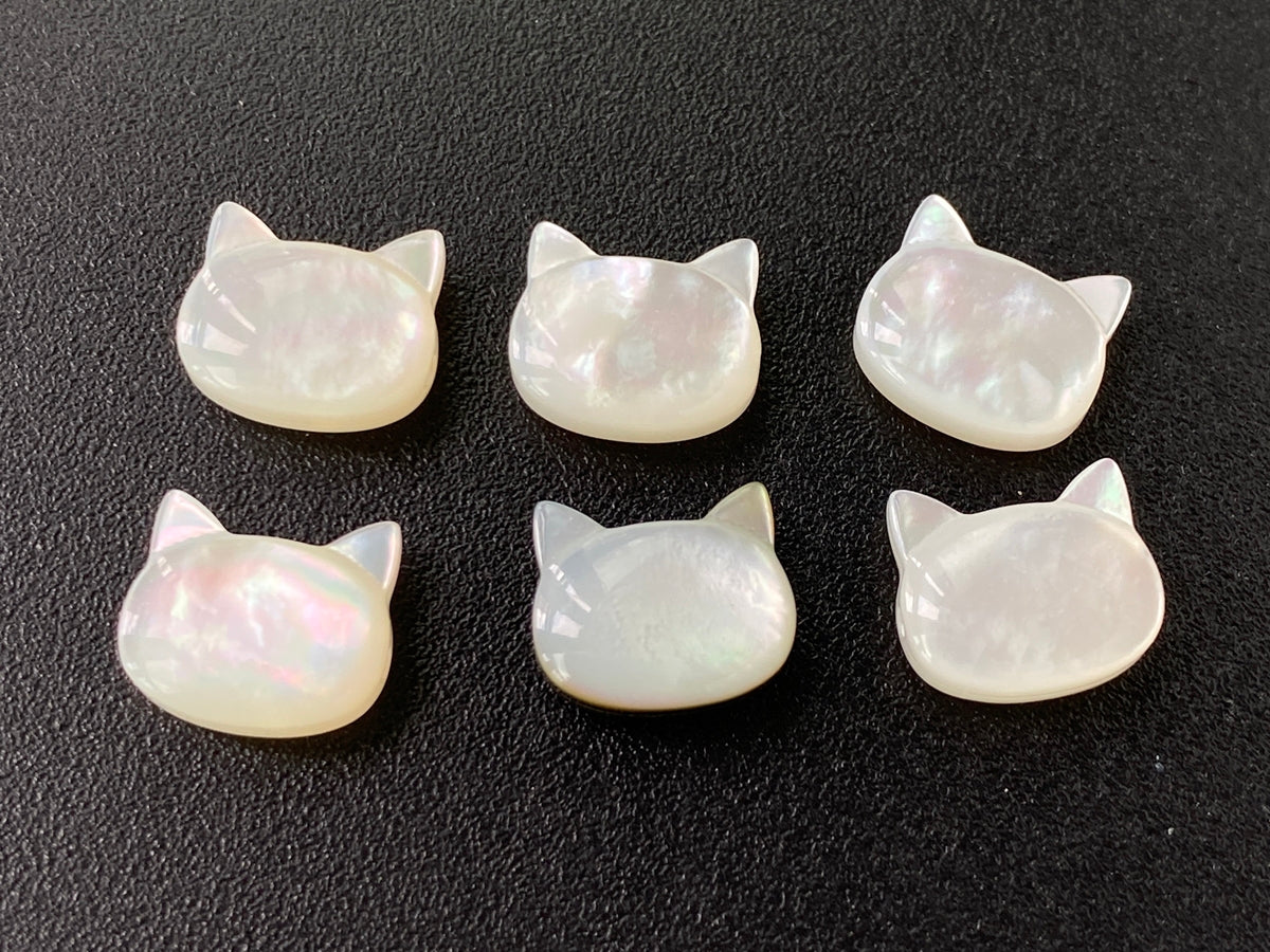 5PCS 9x10mm Natural white MOP little cat beads, mother of pearl cat