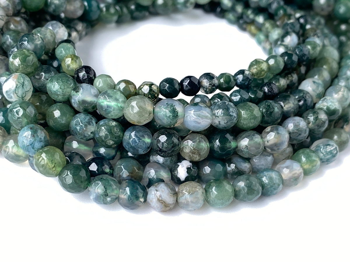 15" 4mm genuine natural green moss Agate Round faceted beads