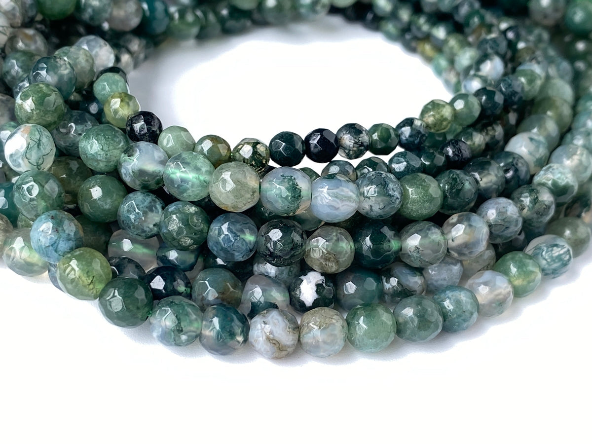 15“ 6mm genuine natural green moss Agate Round faceted beads