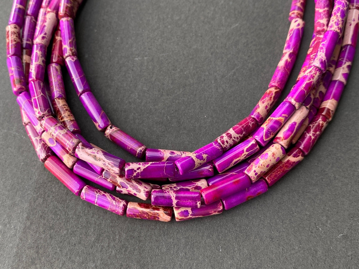 15.5" 4x13mm lavender purple emperor jasper round tube beads