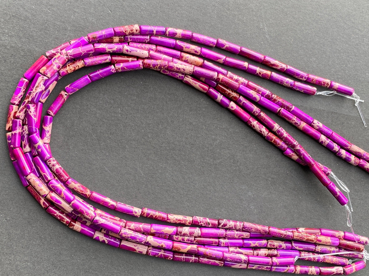 15.5" 4x13mm lavender purple emperor jasper round tube beads