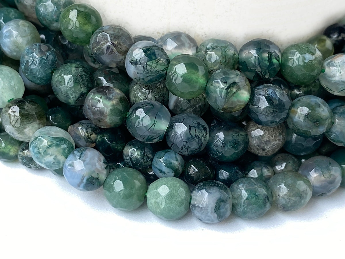 15“ 6mm genuine natural green moss Agate Round faceted beads